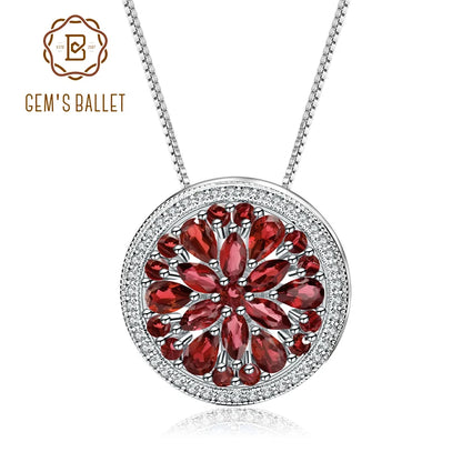 GEM'S BALLET Natural Red Garnet Gemstone Pendant For Elegant Women 925 Sterling Sliver Round Pendant Necklace Fine Jewelry