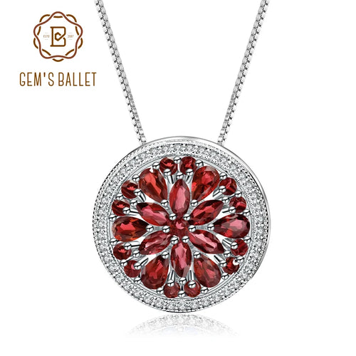GEM'S BALLET Natural Red Garnet Gemstone Pendant For Elegant Women 925 Sterling Sliver Round Pendant Necklace Fine Jewelry
