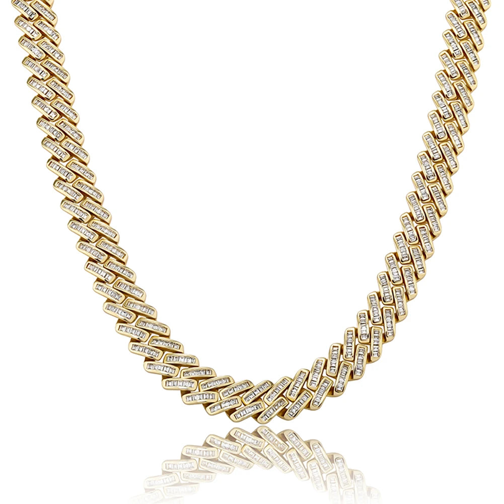 TOPGRILLZ 12mm Baguette Prong Cuban Link Necklace Luxury Iced Out CZ Mens Necklace Hip Hop Rock Fashion Jewelry For Gift