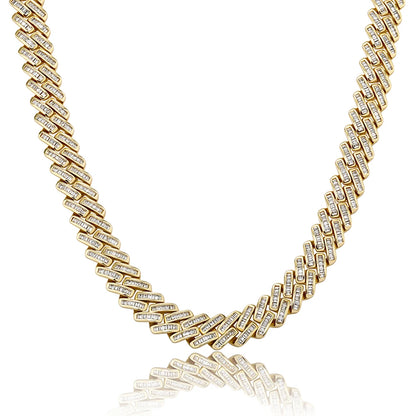 TOPGRILLZ 12mm Baguette Prong Cuban Link Necklace Luxury Iced Out CZ Mens Necklace Hip Hop Rock Fashion Jewelry For Gift