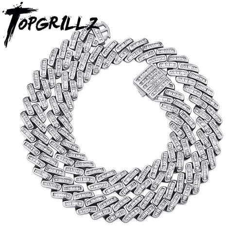 TOPGRILLZ 12mm Baguette Prong Cuban Link Necklace Luxury Iced Out CZ Mens Necklace Hip Hop Rock Fashion Jewelry For Gift