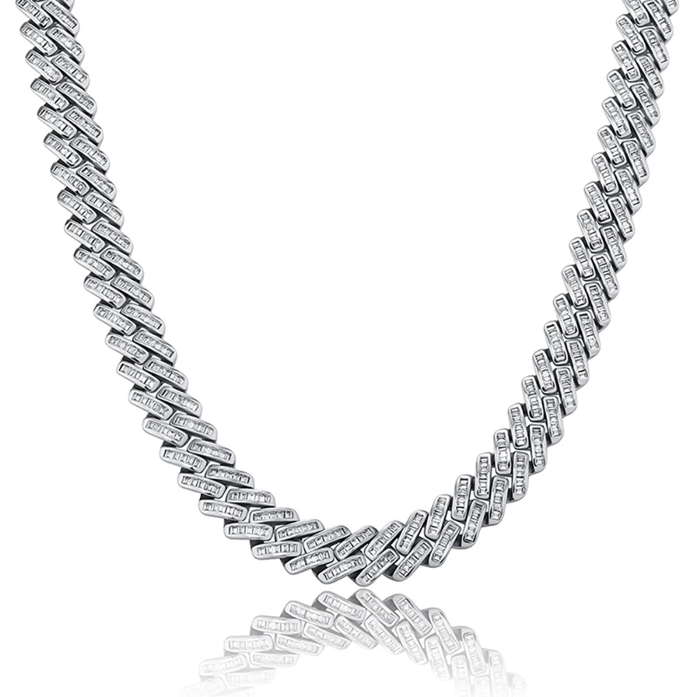 TOPGRILLZ 12mm Baguette Prong Cuban Link Necklace Luxury Iced Out CZ Mens Necklace Hip Hop Rock Fashion Jewelry For Gift
