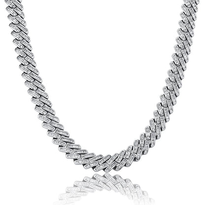 TOPGRILLZ 12mm Baguette Prong Cuban Link Necklace Luxury Iced Out CZ Mens Necklace Hip Hop Rock Fashion Jewelry For Gift