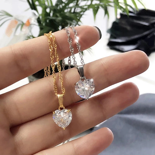 Zircon Love Heart Pendants Necklace For Women Lucky Charm Lover Clavicle Lady Feminino Choker Fashion Halloween Jewelry