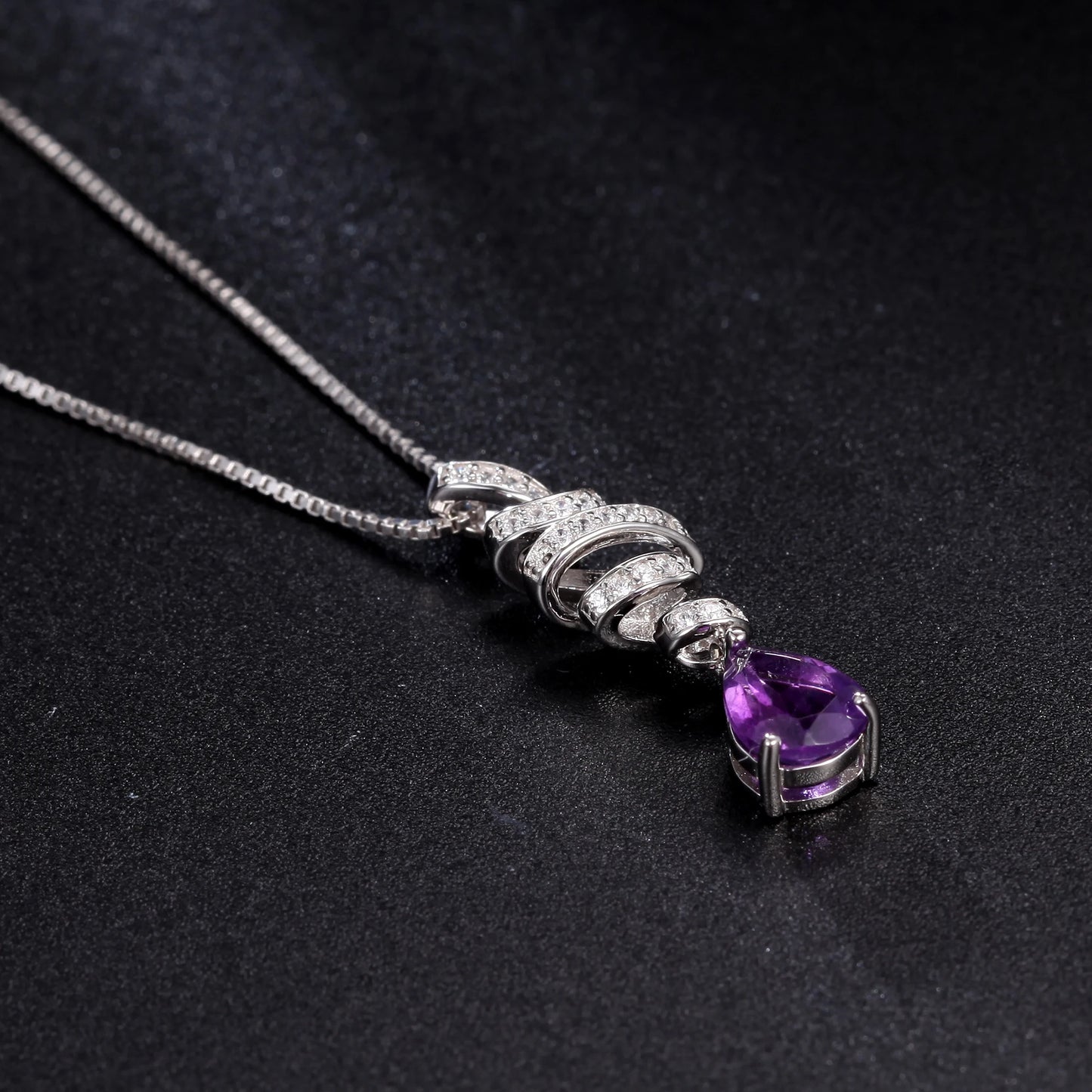 GEM'S BALLET Ribbon Swirl Necklace 6x8mm Pear Shape Natural Amethyst Gemstone Necklace in 925 Stering SIlver Gift For Her