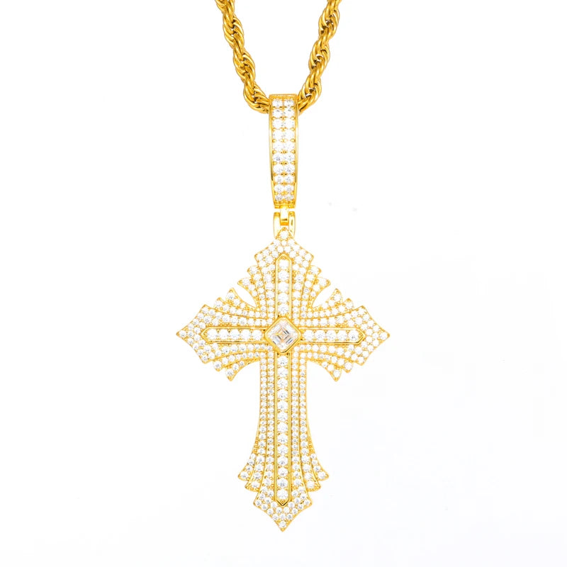 Sparkling Men Hip Hop Moissanite Cross Shiny Pendant 925 Sterling Silver Charm Exquisite Necklace Man Jewelry For Christmas Gift