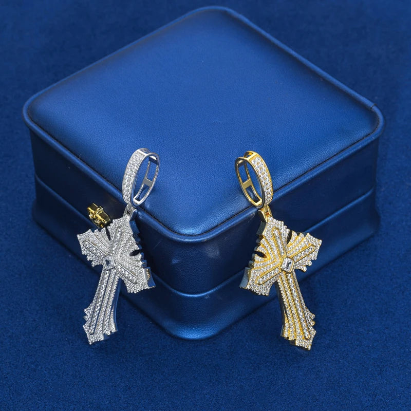 Sparkling Men Hip Hop Moissanite Cross Shiny Pendant 925 Sterling Silver Charm Exquisite Necklace Man Jewelry For Christmas Gift