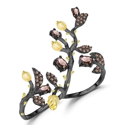 GEM'S BALLET 2.14Ct Natural Rhodolite Garnet 925 Sterling Silver Adjustable Ring Statement Tree Double Finger Rings for Women