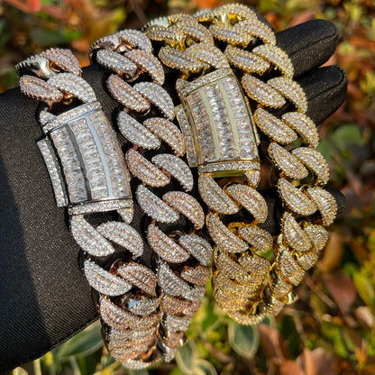 Bubble Letter Baguette Cuban Link Chain for Men Iced Out Prong Setting Necklace Choker Real Gold Plated Hip Hop Jewelry