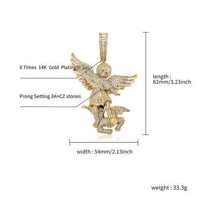 TOPGRILLZ St Michael The Archangel Pendant Necklace High Quality Copper with Micro Pave Cubic Zirconia Hip Hop Couple Jewelry