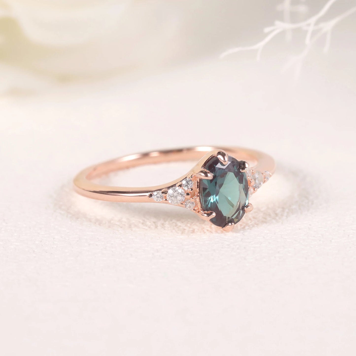 GEM'S BALLET 925 Sterling Silver Oval Alexandrite Engagement Ring Vintage Rose Gold Bridal Ring art Unique Gift Women Jewelry