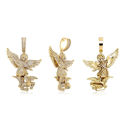 TOPGRILLZ St Michael The Archangel Pendant Necklace High Quality Copper with Micro Pave Cubic Zirconia Hip Hop Couple Jewelry
