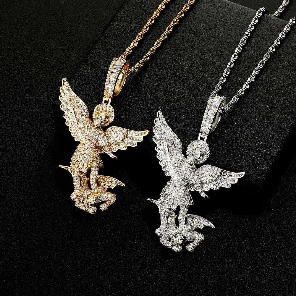 TOPGRILLZ St Michael The Archangel Pendant Necklace High Quality Copper with Micro Pave Cubic Zirconia Hip Hop Couple Jewelry