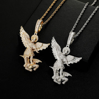 TOPGRILLZ St Michael The Archangel Pendant Necklace High Quality Copper with Micro Pave Cubic Zirconia Hip Hop Couple Jewelry