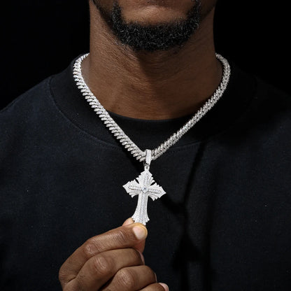 Sparkling Men Hip Hop Moissanite Cross Shiny Pendant 925 Sterling Silver Charm Exquisite Necklace Man Jewelry For Christmas Gift