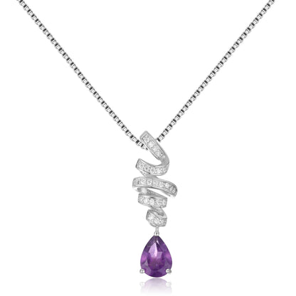 GEM'S BALLET Ribbon Swirl Necklace 6x8mm Pear Shape Natural Amethyst Gemstone Necklace in 925 Stering SIlver Gift For Her