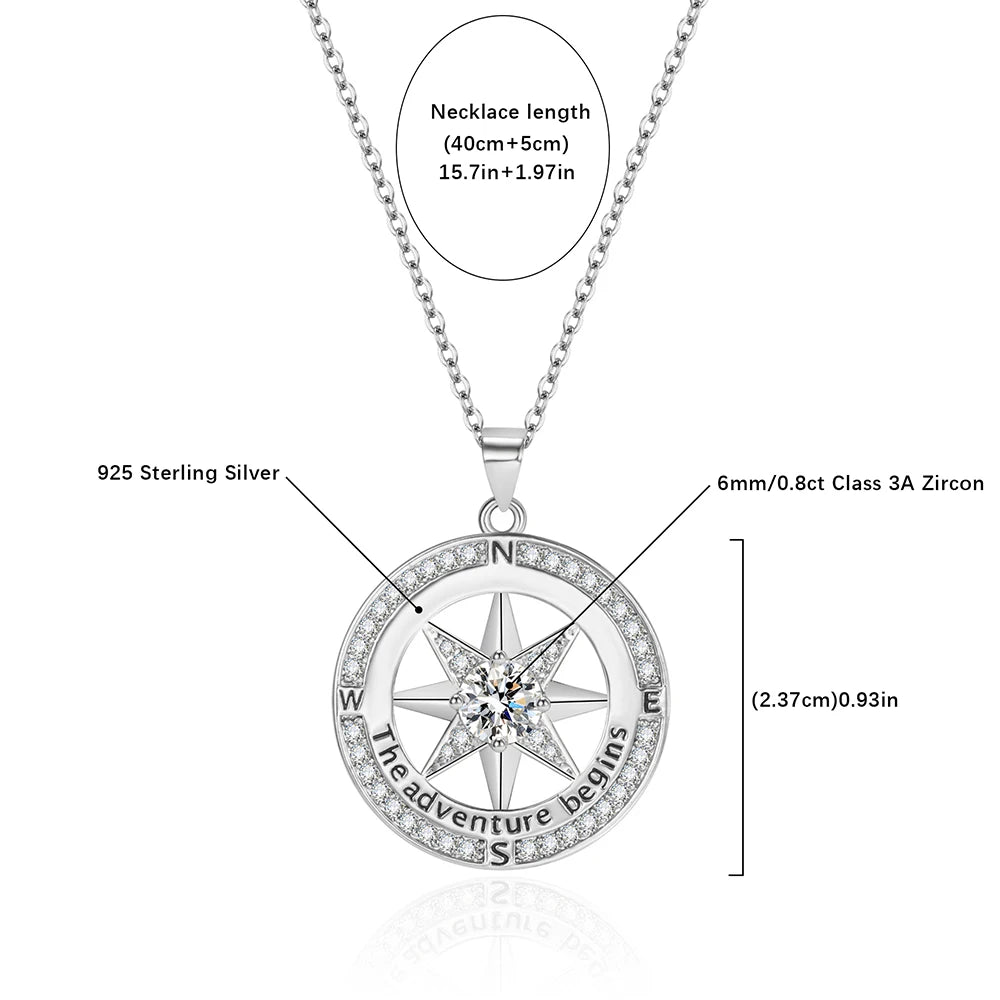 New 925 Sterling Silver Necklace Compass Necklace with Cubic Zirconia Stone for Women High Quality Jewelrys Gifts Stock in USA