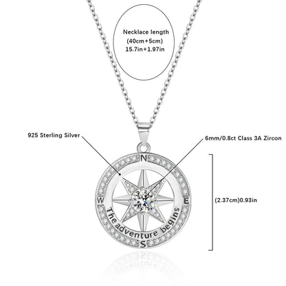 New 925 Sterling Silver Necklace Compass Necklace with Cubic Zirconia Stone for Women High Quality Jewelrys Gifts Stock in USA