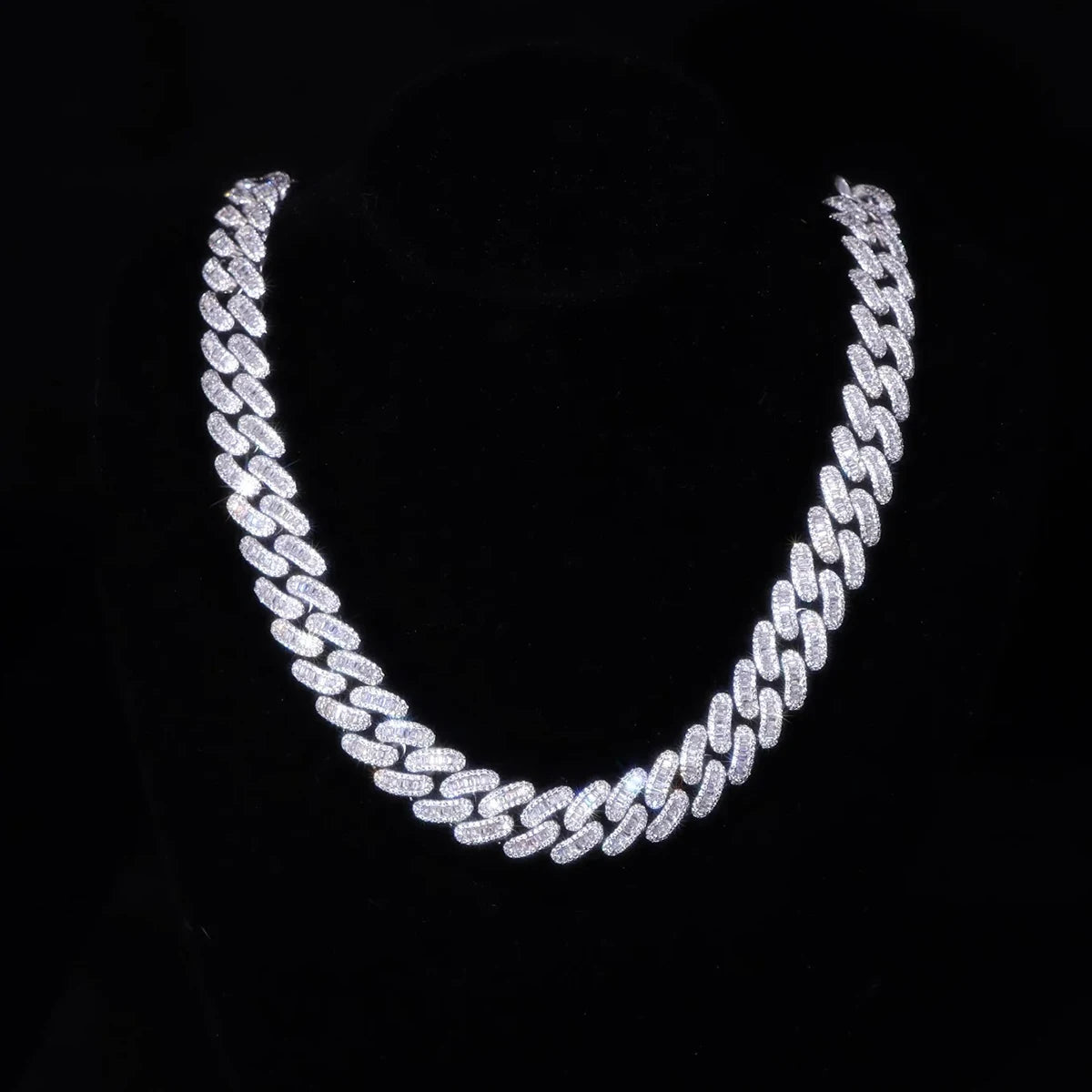 Aokaishen Baguette Miami Cuban Link Chain for Men Neckace Choker Real Gold Plated Hip Hop Fashion Jewelry