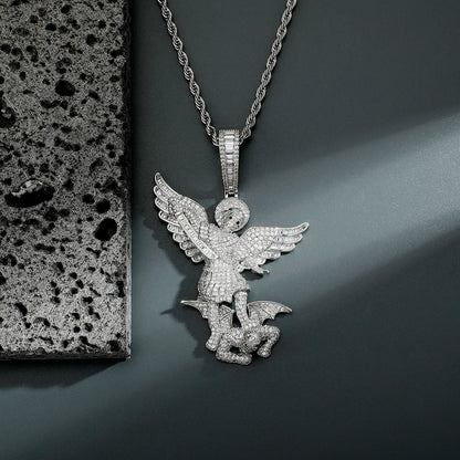 TOPGRILLZ St Michael The Archangel Pendant Necklace High Quality Copper with Micro Pave Cubic Zirconia Hip Hop Couple Jewelry