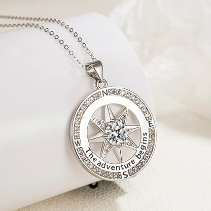 New 925 Sterling Silver Necklace Compass Necklace with Cubic Zirconia Stone for Women High Quality Jewelrys Gifts Stock in USA