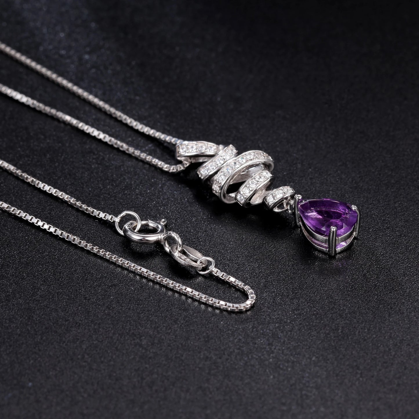 GEM'S BALLET Ribbon Swirl Necklace 6x8mm Pear Shape Natural Amethyst Gemstone Necklace in 925 Stering SIlver Gift For Her