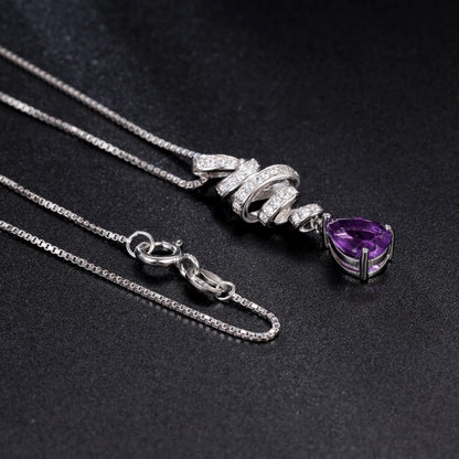 GEM'S BALLET Ribbon Swirl Necklace 6x8mm Pear Shape Natural Amethyst Gemstone Necklace in 925 Stering SIlver Gift For Her