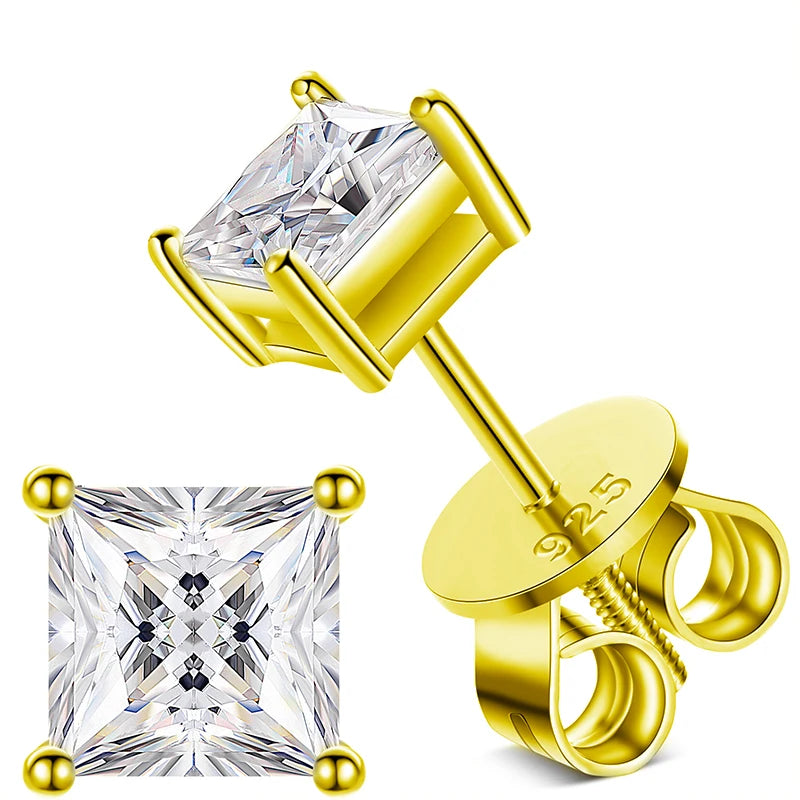 Princess Cut 1-2.4 Ct Moissanite Earrings for Women Men 925 Sterling Silver Sparkling Diamond Ear Studs Fine Party Jewelry Gifts