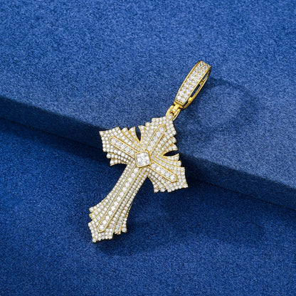 Sparkling Men Hip Hop Moissanite Cross Shiny Pendant 925 Sterling Silver Charm Exquisite Necklace Man Jewelry For Christmas Gift