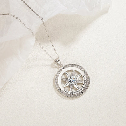 New 925 Sterling Silver Necklace Compass Necklace with Cubic Zirconia Stone for Women High Quality Jewelrys Gifts Stock in USA