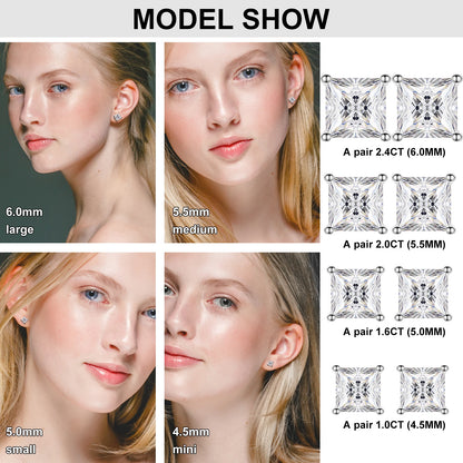 Princess Cut 1-2.4 Ct Moissanite Earrings for Women Men 925 Sterling Silver Sparkling Diamond Ear Studs Fine Party Jewelry Gifts