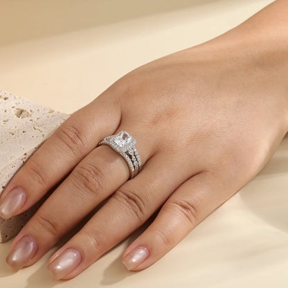 Newshe 2Pcs  GRA Certified Moissanite Radian Cut Wedding Rings Set for Women 925 Sterling Silver Bridal Ring