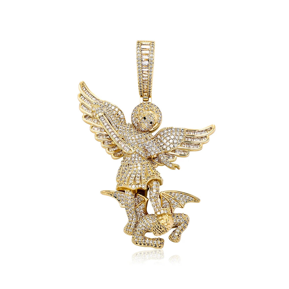 TOPGRILLZ St Michael The Archangel Pendant Necklace High Quality Copper with Micro Pave Cubic Zirconia Hip Hop Couple Jewelry