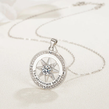 New 925 Sterling Silver Necklace Compass Necklace with Cubic Zirconia Stone for Women High Quality Jewelrys Gifts Stock in USA