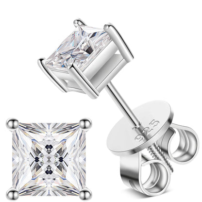 Princess Cut 1-2.4 Ct Moissanite Earrings for Women Men 925 Sterling Silver Sparkling Diamond Ear Studs Fine Party Jewelry Gifts