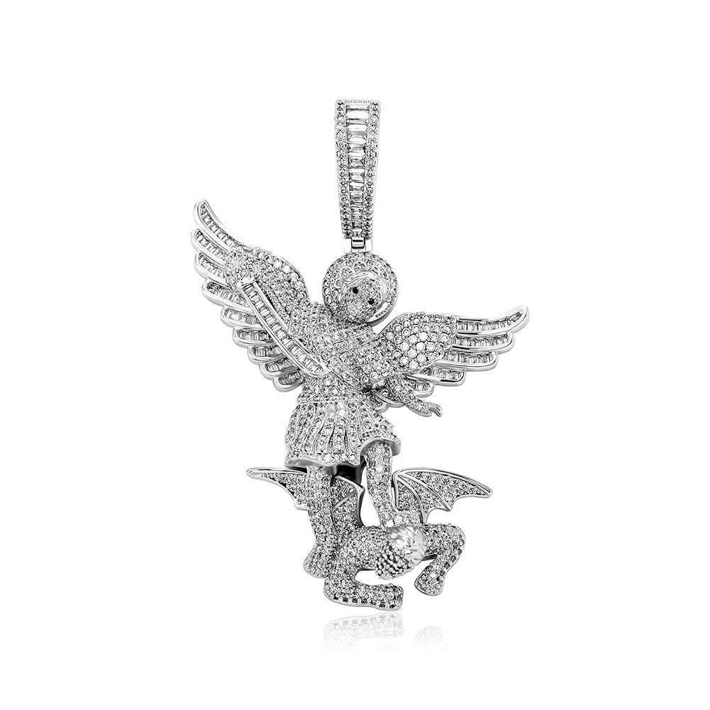 TOPGRILLZ St Michael The Archangel Pendant Necklace High Quality Copper with Micro Pave Cubic Zirconia Hip Hop Couple Jewelry