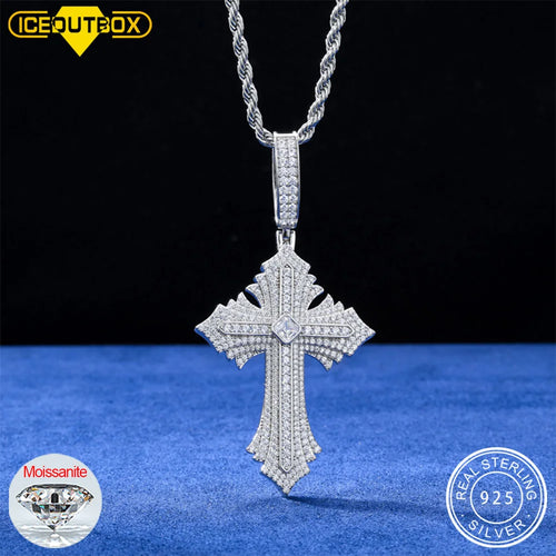 Sparkling Men Hip Hop Moissanite Cross Shiny Pendant 925 Sterling Silver Charm Exquisite Necklace Man Jewelry For Christmas Gift