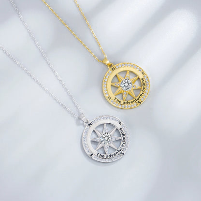 New 925 Sterling Silver Necklace Compass Necklace with Cubic Zirconia Stone for Women High Quality Jewelrys Gifts Stock in USA