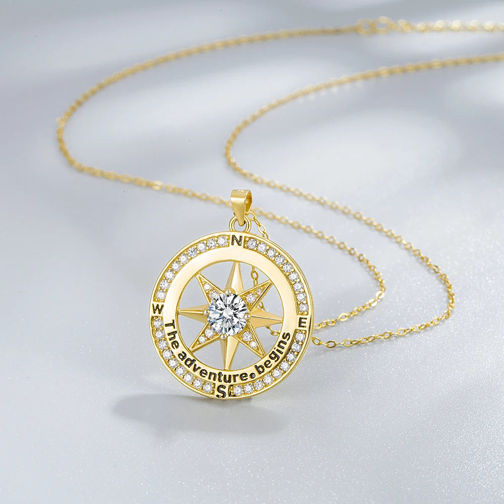 New 925 Sterling Silver Necklace Compass Necklace with Cubic Zirconia Stone for Women High Quality Jewelrys Gifts Stock in USA