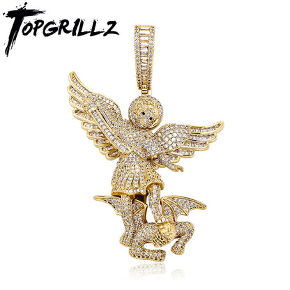 TOPGRILLZ St Michael The Archangel Pendant Necklace High Quality Copper with Micro Pave Cubic Zirconia Hip Hop Couple Jewelry