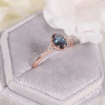 GEM'S BALLET 925 Sterling Silver Oval Alexandrite Engagement Ring Vintage Rose Gold Bridal Ring art Unique Gift Women Jewelry
