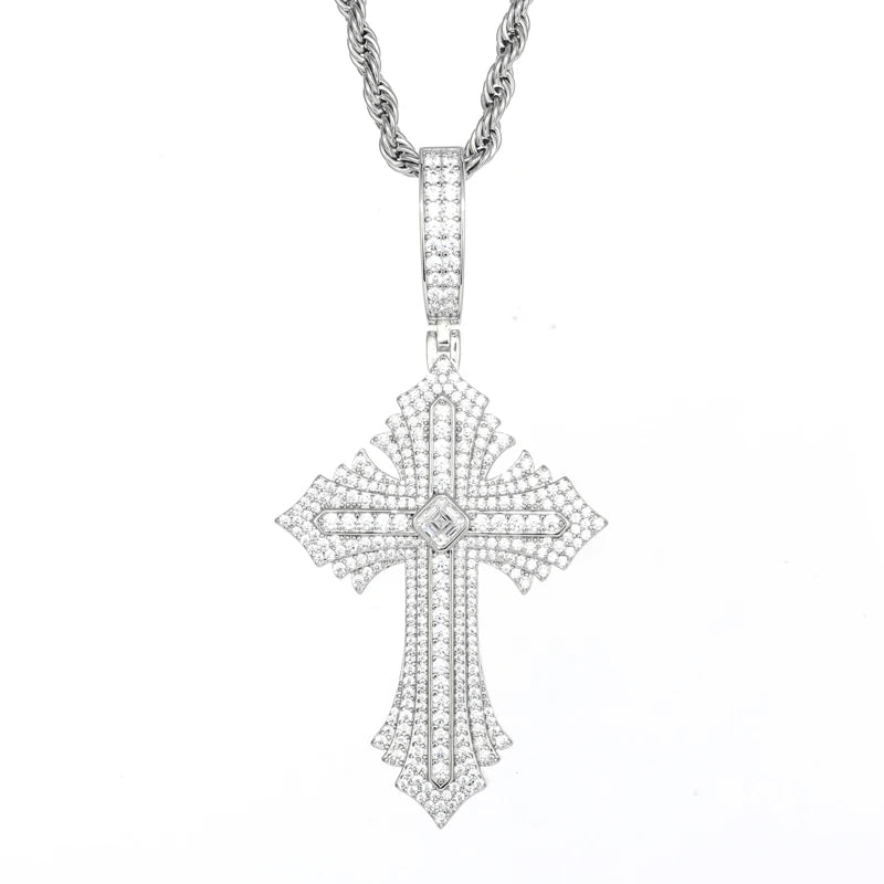 Sparkling Men Hip Hop Moissanite Cross Shiny Pendant 925 Sterling Silver Charm Exquisite Necklace Man Jewelry For Christmas Gift