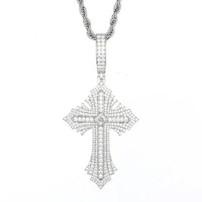 Sparkling Men Hip Hop Moissanite Cross Shiny Pendant 925 Sterling Silver Charm Exquisite Necklace Man Jewelry For Christmas Gift