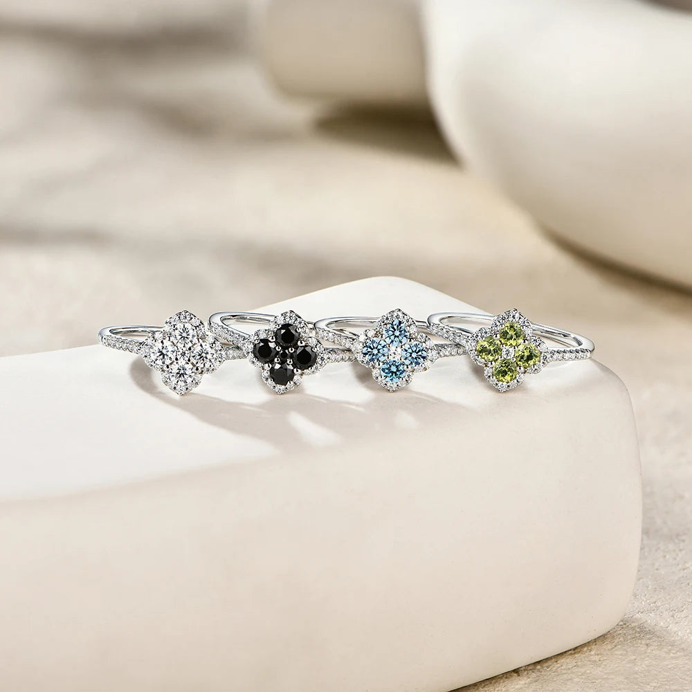 ATTAGEMS S925 Sterling Silver Halo Classic Moissanite Rings for Women Girls Anniversary Gifts Fine Jewelry Shipping from the USA