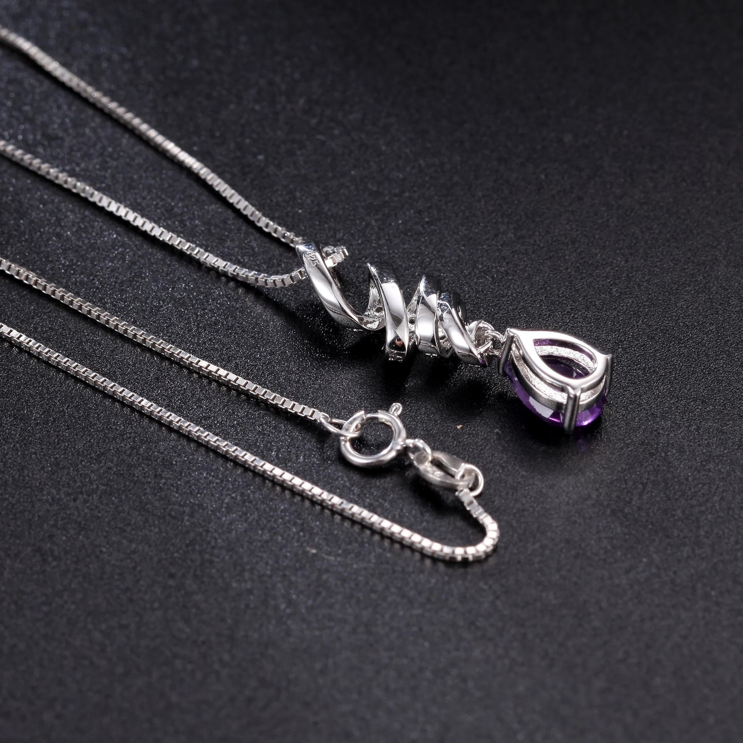 GEM'S BALLET Ribbon Swirl Necklace 6x8mm Pear Shape Natural Amethyst Gemstone Necklace in 925 Stering SIlver Gift For Her