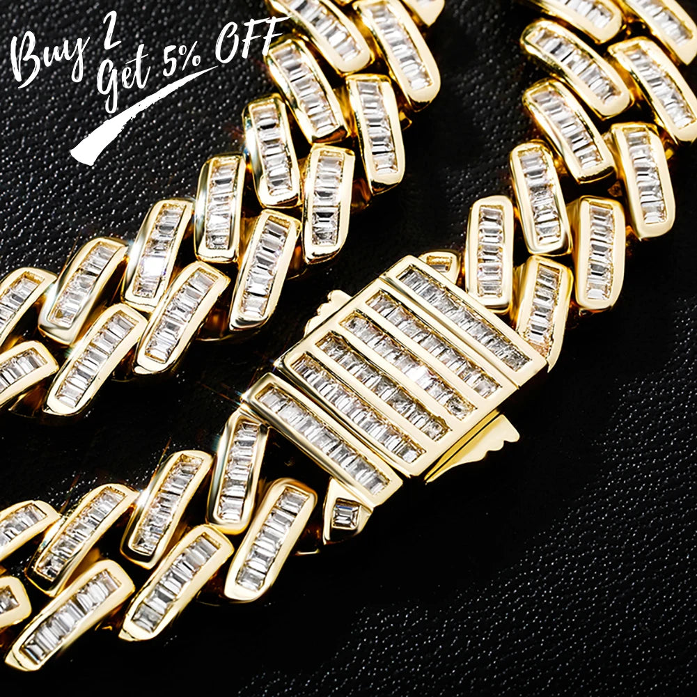TOPGRILLZ 12mm Baguette Prong Cuban Link Necklace Luxury Iced Out CZ Mens Necklace Hip Hop Rock Fashion Jewelry For Gift