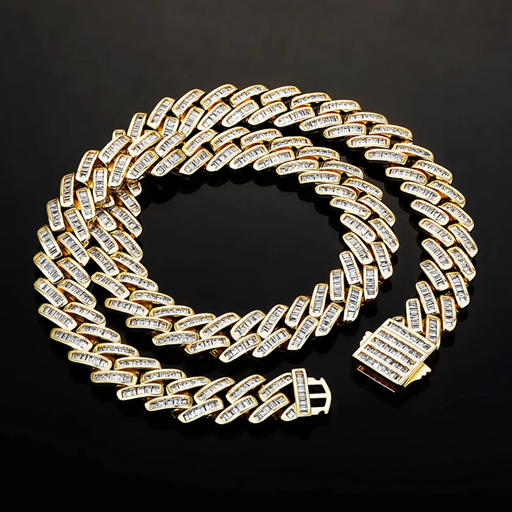 TOPGRILLZ 12mm Baguette Prong Cuban Link Necklace Luxury Iced Out CZ Mens Necklace Hip Hop Rock Fashion Jewelry For Gift