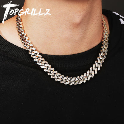 TOPGRILLZ 12mm Baguette Prong Cuban Link Necklace Luxury Iced Out CZ Mens Necklace Hip Hop Rock Fashion Jewelry For Gift