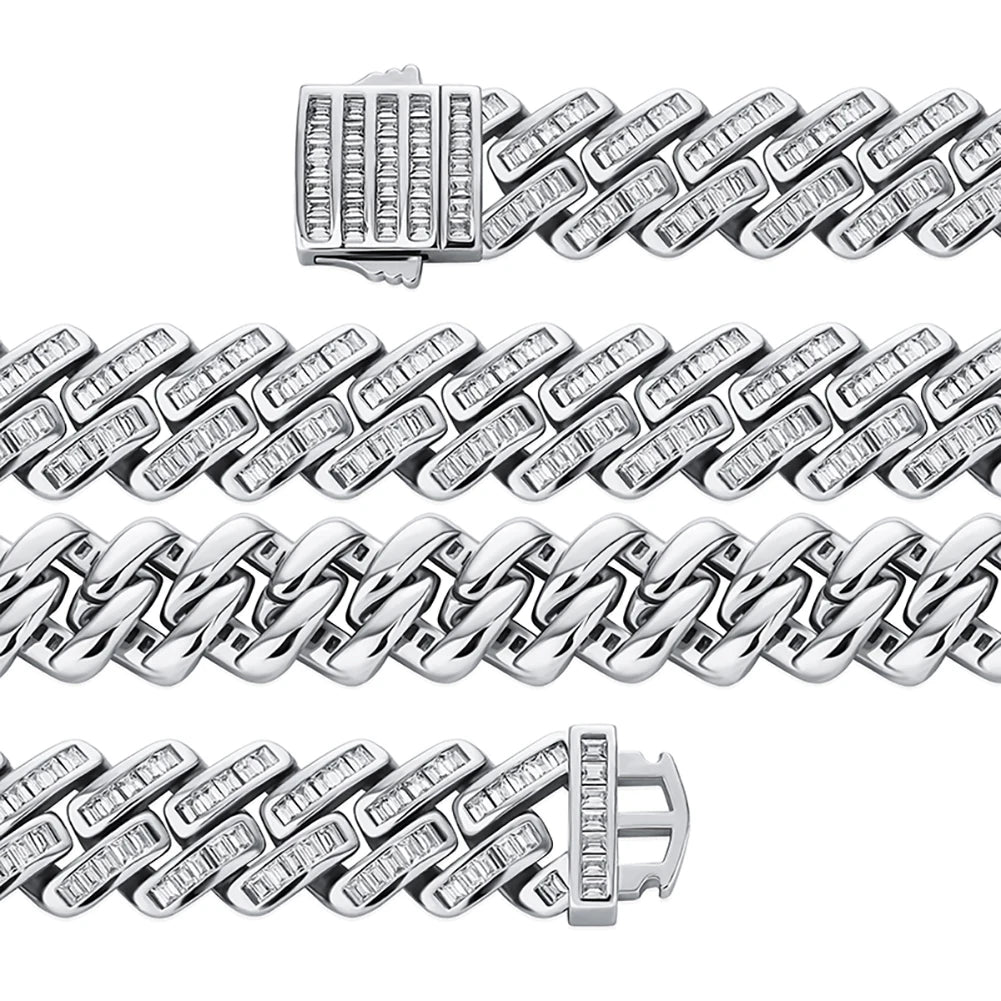 TOPGRILLZ 12mm Baguette Prong Cuban Link Necklace Luxury Iced Out CZ Mens Necklace Hip Hop Rock Fashion Jewelry For Gift